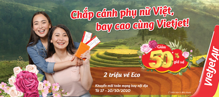 Mừng ngày Phụ nữ Việt Nam, Vietjet khuyến mãi 50% giá vé