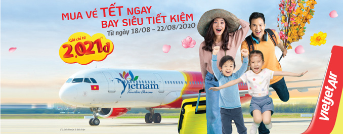 Mua vé máy bay Tết Vietjet với giá chỉ từ 2.021 đồng