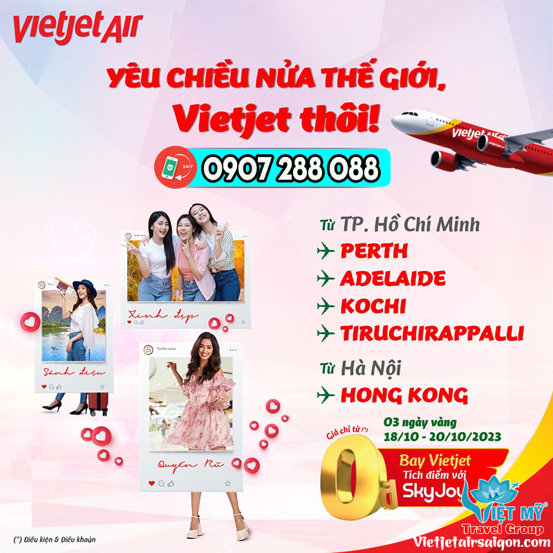 Nhân ngày Phụ Nữ Việt Nam 20-10 hãng Vietjet tung loạt vé bay 0Đ