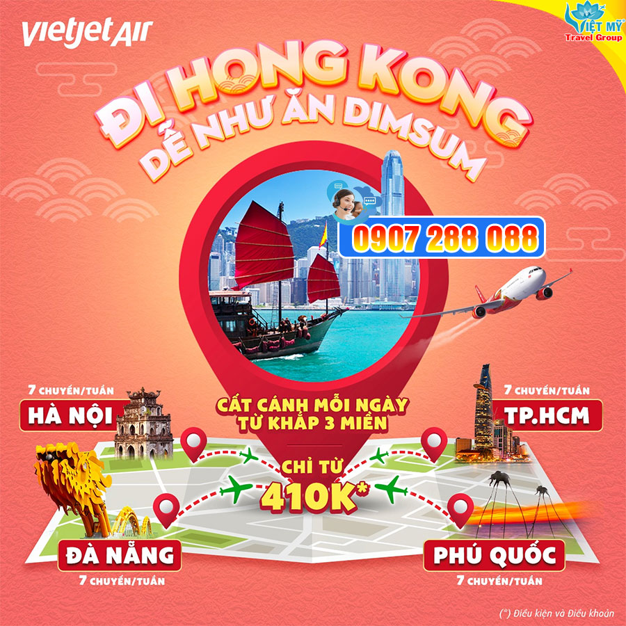 Cất cánh đến Hồng Kông với vé bay 410K hãng Vietjet Air