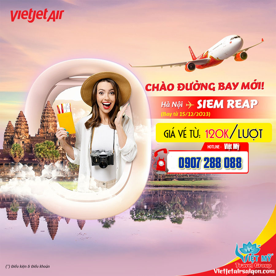 Chào đường bay mới Hà Nội đi Xiêm Riệp hãng Vietjet Air