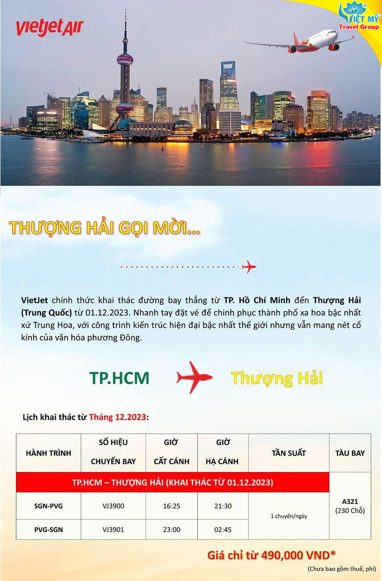Bay TPHCM đi Thượng Hải hãng Vietjet giá từ 490K